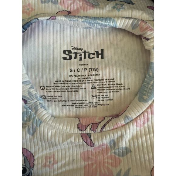 Disney Stitch Angel Hibiscus Flower Short Sleeve Girls T Shirt Top Size S 7/8 - Picture 4 of 4
